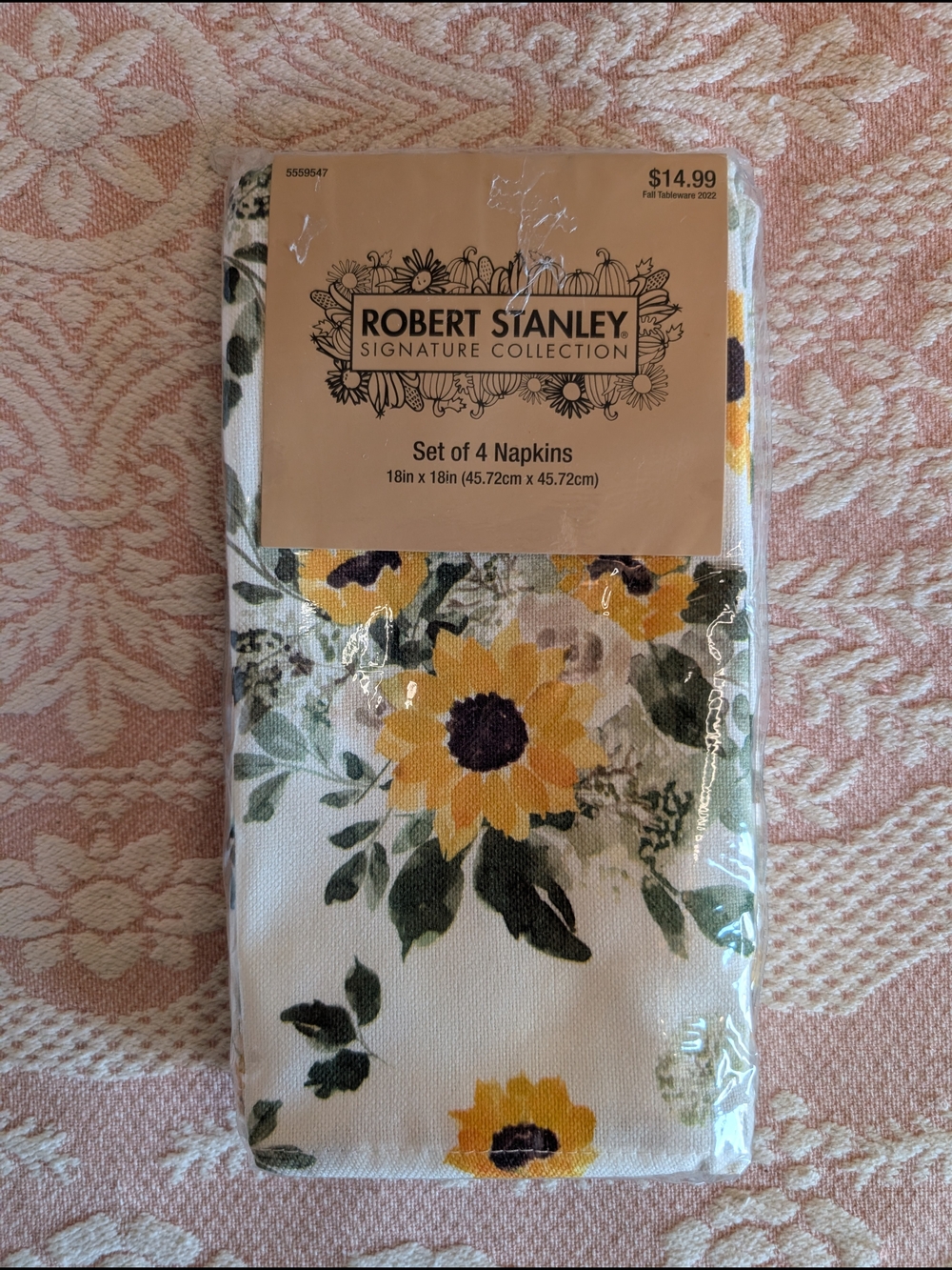 Robert Stanley Yellow Floral Cotton Napkin Set of 4